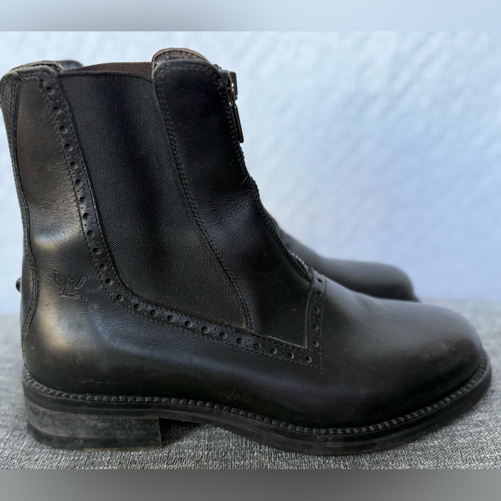 Landi Made in Italy Black Leather Zip Paddock Chelsea Boots Size 6